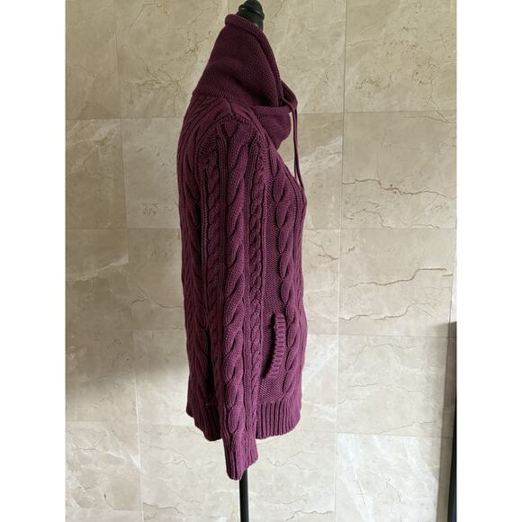 LL.Bean Double L Mixed Cable Funnelneck Sweater - Small - Plum, Thick Warm Knit - Picture 9 of 13